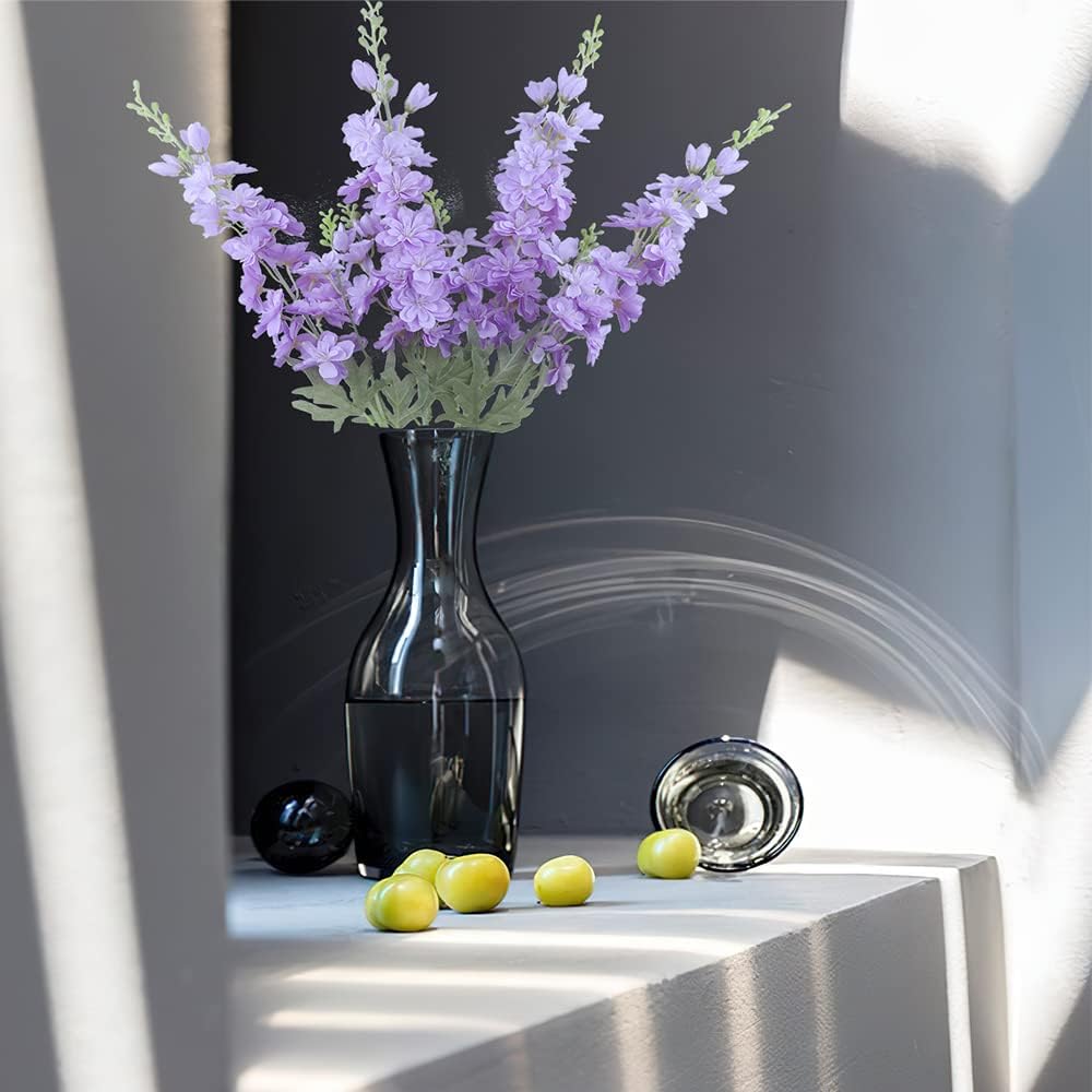 Blue Silk Larkspur Flowers 4pcs Artificial Delphinium Faux Snapdragon Long Stem Fake Plant Spray Arrangement for Home Decor Indoor Outdoor Office Garden Wedding Table Vase Decor (Blue)