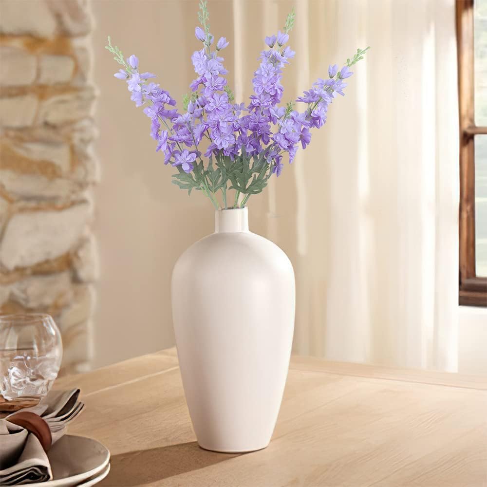 Blue Silk Larkspur Flowers 4pcs Artificial Delphinium Faux Snapdragon Long Stem Fake Plant Spray Arrangement for Home Decor Indoor Outdoor Office Garden Wedding Table Vase Decor (Blue)