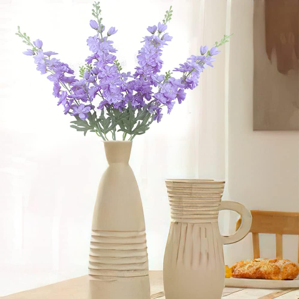 Blue Silk Larkspur Flowers 4pcs Artificial Delphinium Faux Snapdragon Long Stem Fake Plant Spray Arrangement for Home Decor Indoor Outdoor Office Garden Wedding Table Vase Decor (Blue)