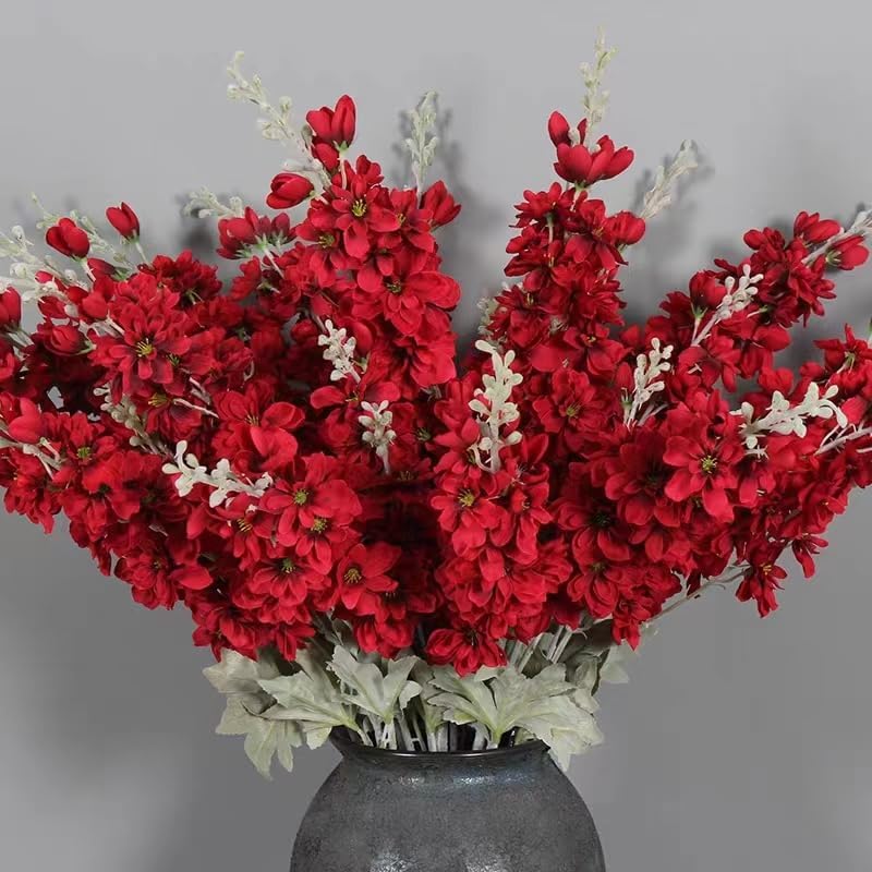 Blue Silk Larkspur Flowers 4pcs Artificial Delphinium Faux Snapdragon Long Stem Fake Plant Spray Arrangement for Home Decor Indoor Outdoor Office Garden Wedding Table Vase Decor (Blue)