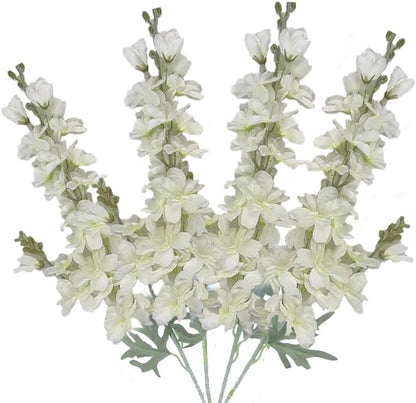 Blue Silk Larkspur Flowers 4pcs Artificial Delphinium Faux Snapdragon Long Stem Fake Plant Spray Arrangement for Home Decor Indoor Outdoor Office Garden Wedding Table Vase Decor (Blue)