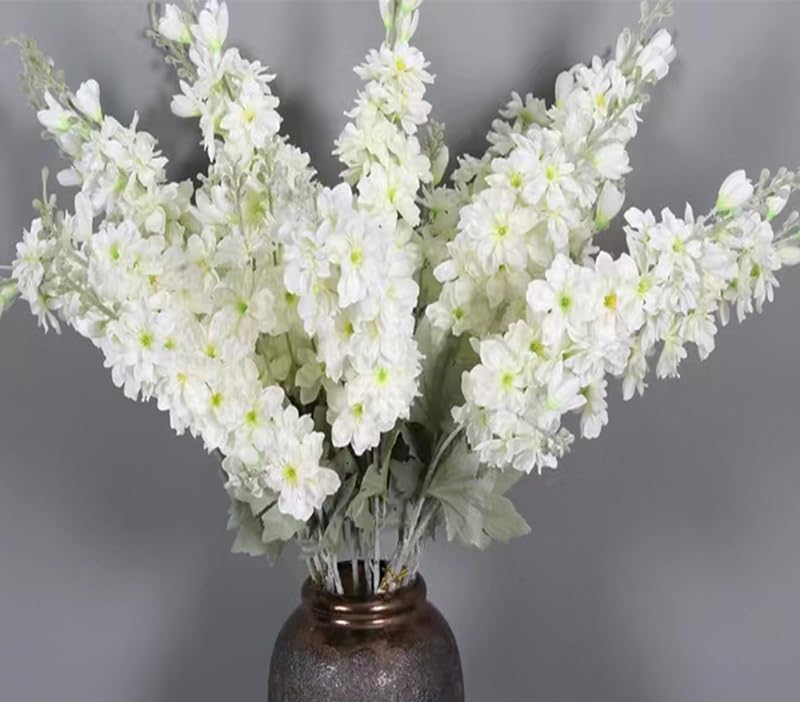 Blue Silk Larkspur Flowers 4pcs Artificial Delphinium Faux Snapdragon Long Stem Fake Plant Spray Arrangement for Home Decor Indoor Outdoor Office Garden Wedding Table Vase Decor (Blue)