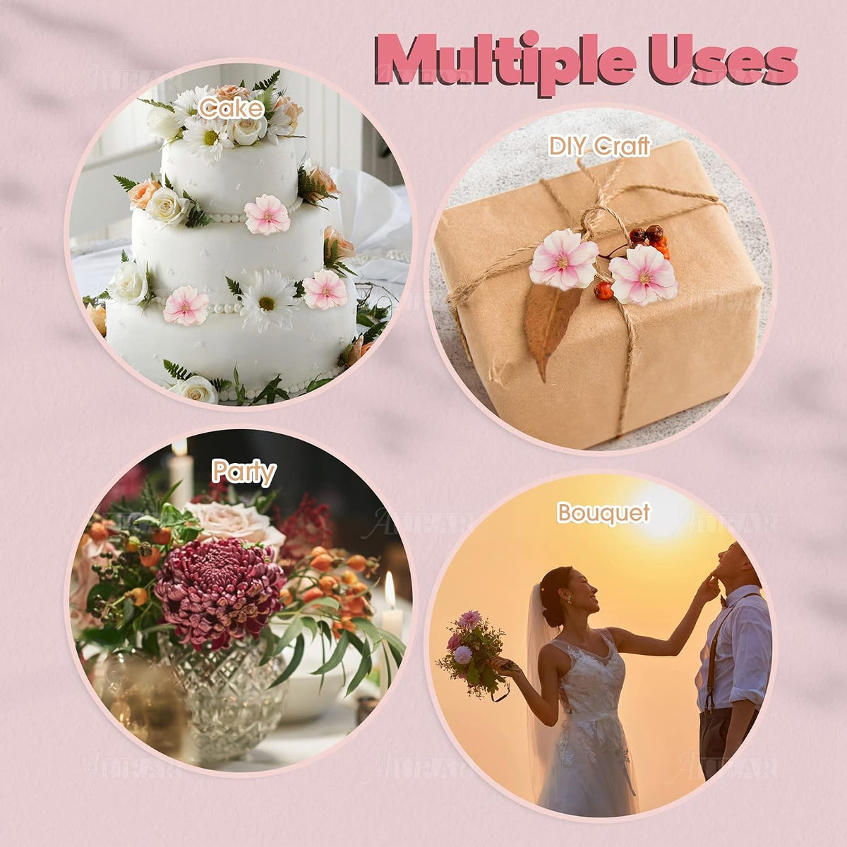 Fake Flower Heads Airtificial Silk Plum Cherry Blossom Head Peony Daisy Decor for DIY Crafts Home Wedding Party Hats Decoration (Light Purple)
