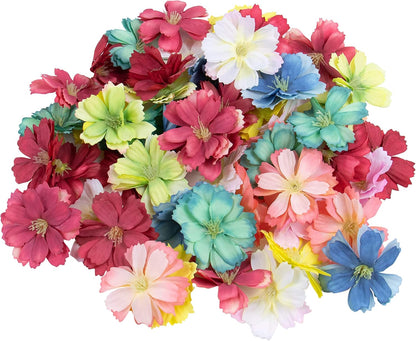 Fake Flower Heads Airtificial Silk Plum Cherry Blossom Head Peony Daisy Decor for DIY Crafts Home Wedding Party Hats Decoration (Light Purple)