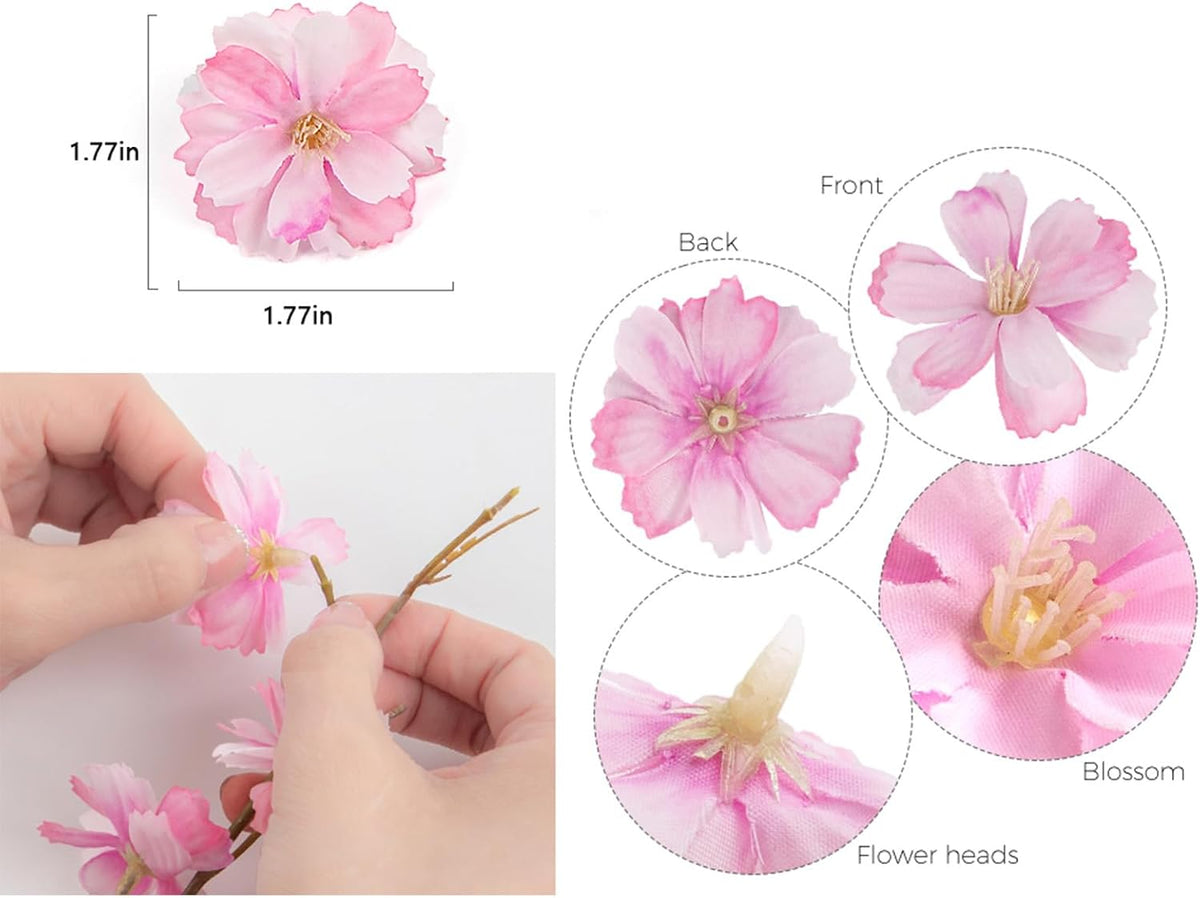 Fake Flower Heads Airtificial Silk Plum Cherry Blossom Head Peony Daisy Decor for DIY Crafts Home Wedding Party Hats Decoration (Light Purple)