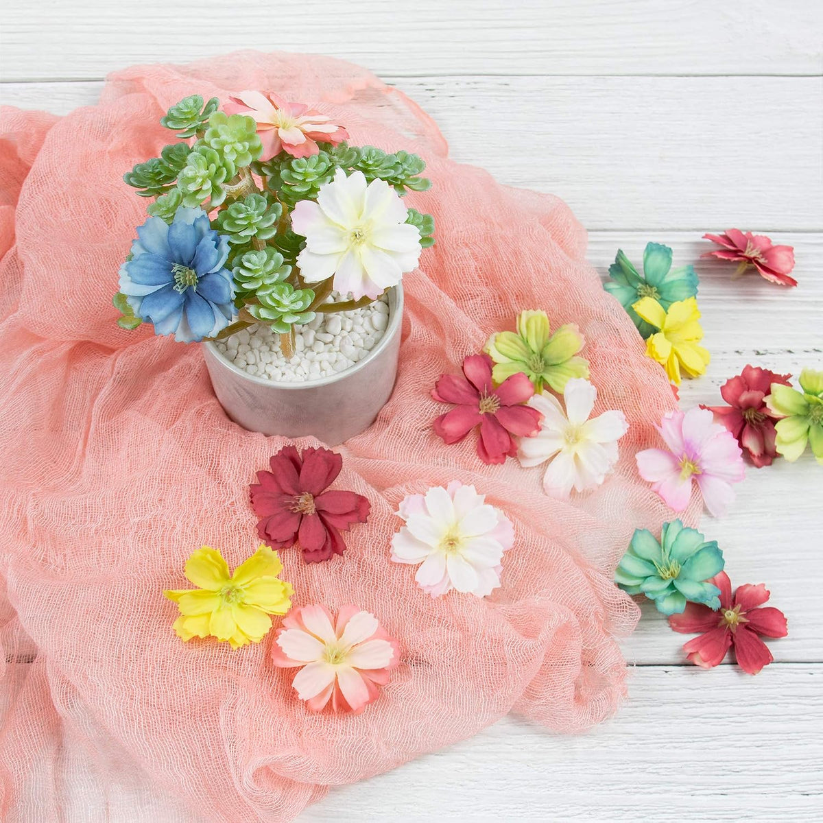 Fake Flower Heads Airtificial Silk Plum Cherry Blossom Head Peony Daisy Decor for DIY Crafts Home Wedding Party Hats Decoration (Light Purple)