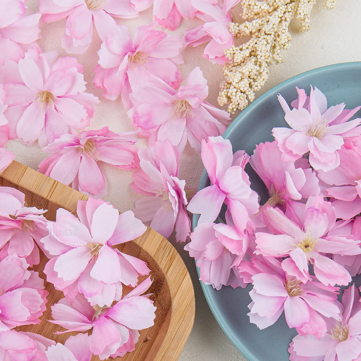 Fake Flower Heads Airtificial Silk Plum Cherry Blossom Head Peony Daisy Decor for DIY Crafts Home Wedding Party Hats Decoration (Light Purple)