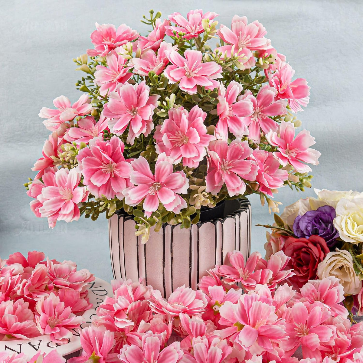 Fake Flower Heads Airtificial Silk Plum Cherry Blossom Head Peony Daisy Decor for DIY Crafts Home Wedding Party Hats Decoration (Light Purple)