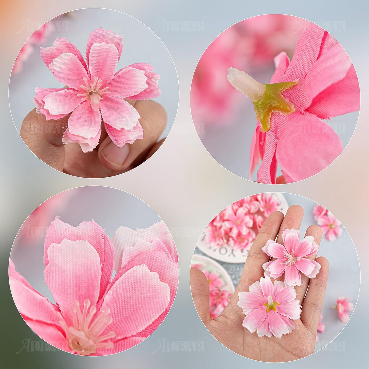 Fake Flower Heads Airtificial Silk Plum Cherry Blossom Head Peony Daisy Decor for DIY Crafts Home Wedding Party Hats Decoration (Light Purple)