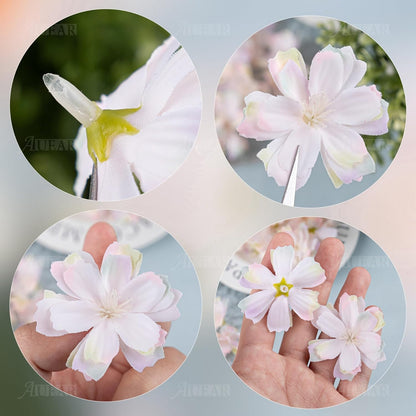 Fake Flower Heads Airtificial Silk Plum Cherry Blossom Head Peony Daisy Decor for DIY Crafts Home Wedding Party Hats Decoration (Light Purple)
