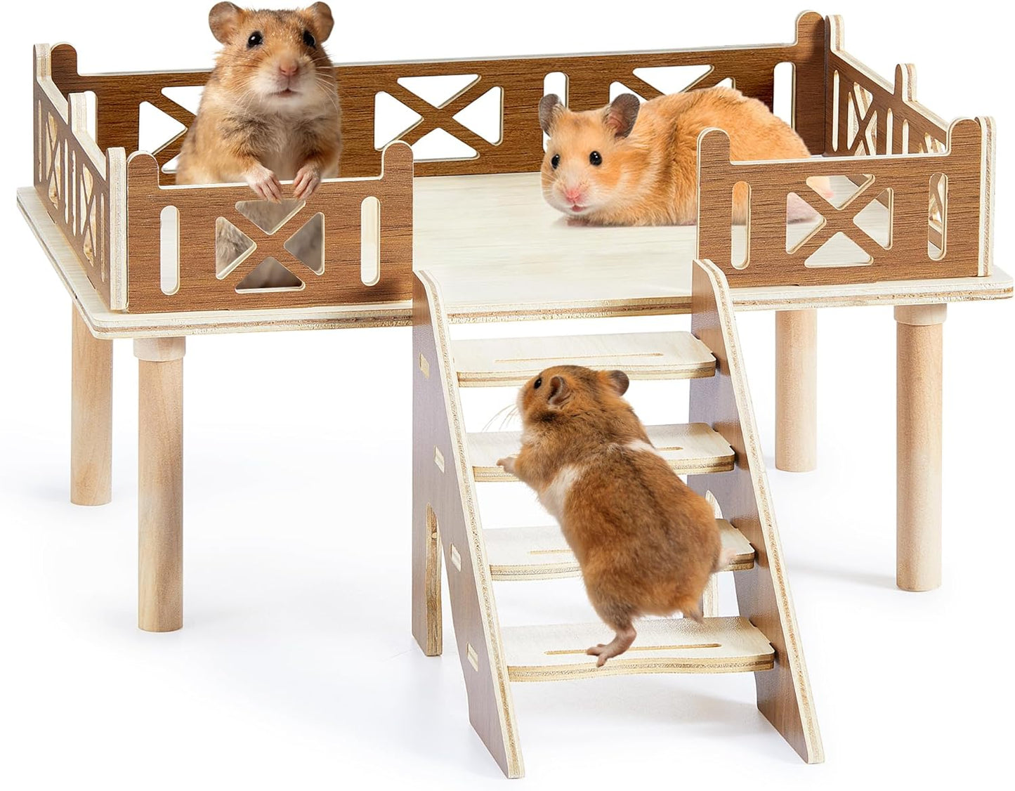 Wooden Hamster Platform and Dwarf Hamster House, Hamster Cage Platform With Climbing Ladder, Cute Syrian Hamster Hideout, Hamster Cage Accessories Platform for Putting Food Bowl, Hamster Gerbil Castle