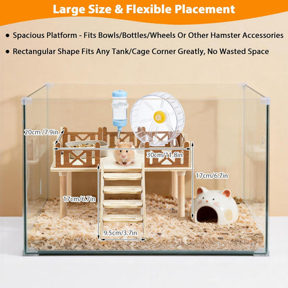 Wooden Hamster Platform and Dwarf Hamster House, Hamster Cage Platform With Climbing Ladder, Cute Syrian Hamster Hideout, Hamster Cage Accessories Platform for Putting Food Bowl, Hamster Gerbil Castle