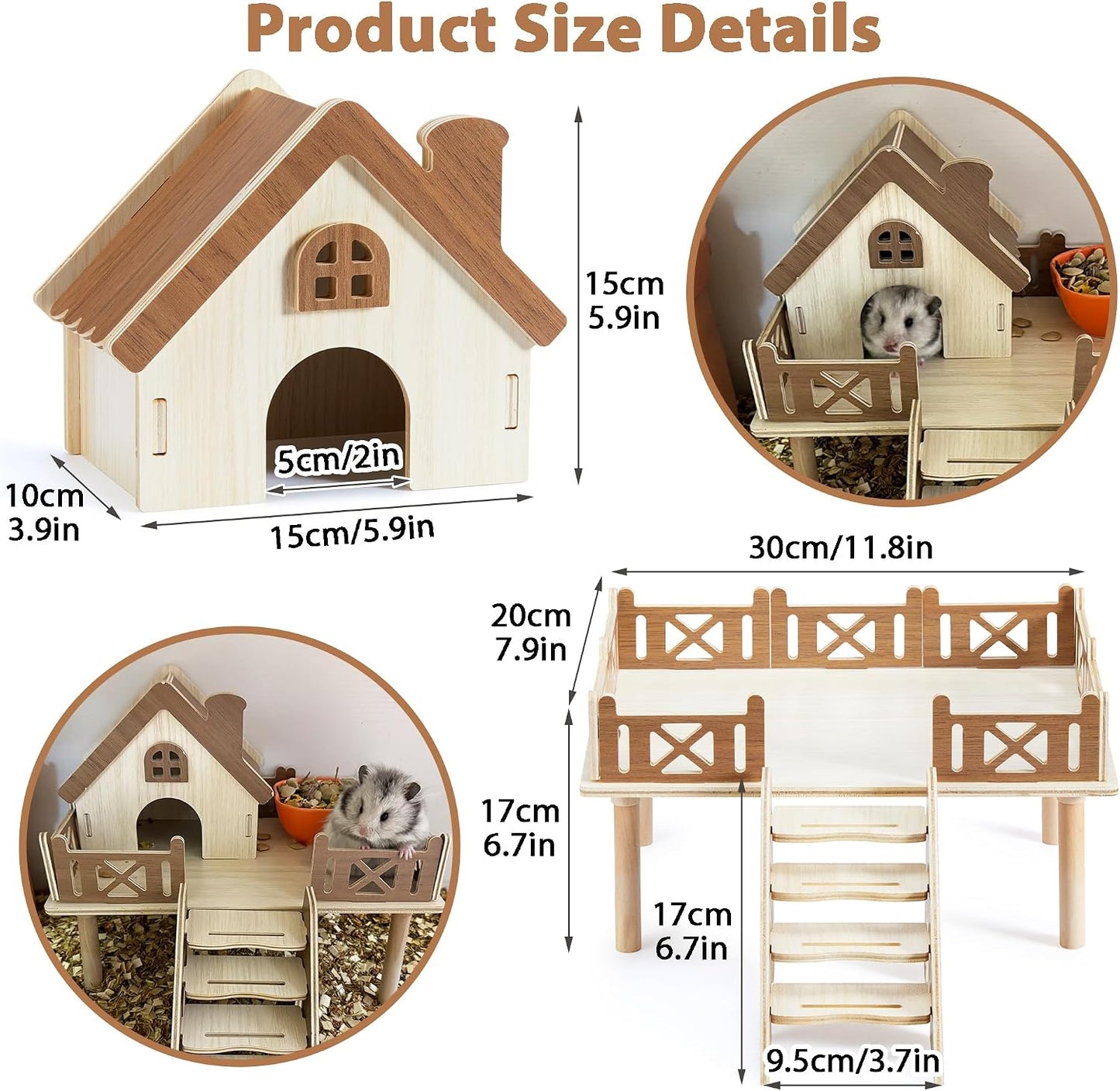 Wooden Hamster Platform and Dwarf Hamster House, Hamster Cage Platform With Climbing Ladder, Cute Syrian Hamster Hideout, Hamster Cage Accessories Platform for Putting Food Bowl, Hamster Gerbil Castle