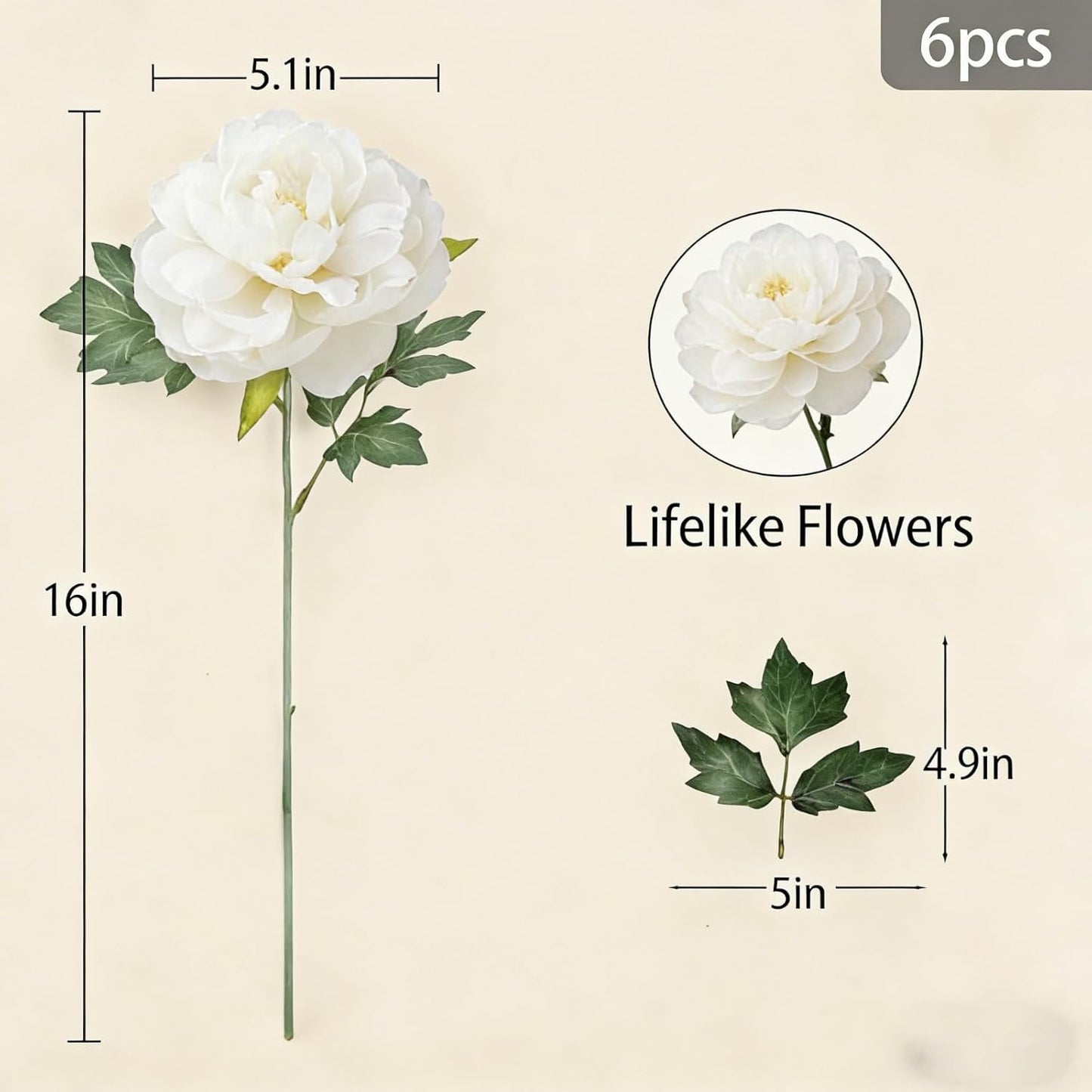 Peonies Artificial Flowers, Realistic Faux Silk Peony, Fake Decorative Floral Arrangements for Home Wedding Decor (6 PCS)