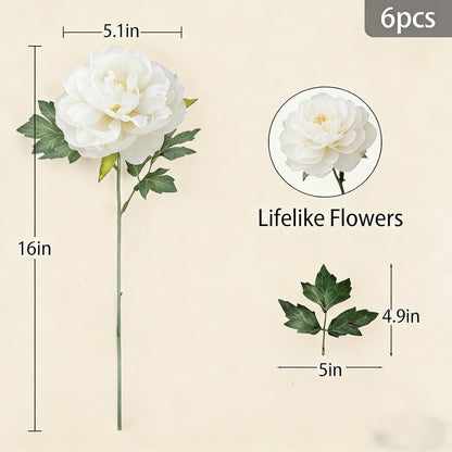 Peonies Artificial Flowers, Realistic Faux Silk Peony, Fake Decorative Floral Arrangements for Home Wedding Decor (6 PCS)