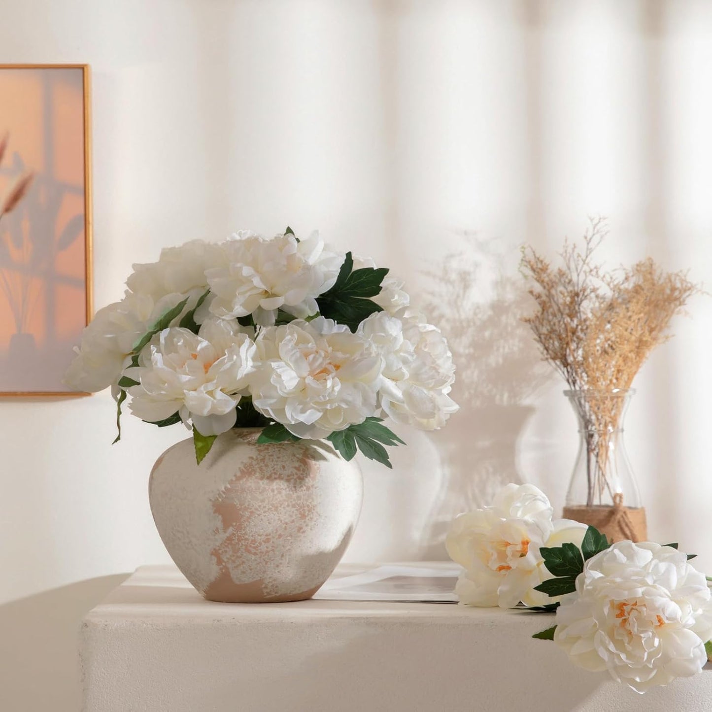 Peonies Artificial Flowers, Realistic Faux Silk Peony, Fake Decorative Floral Arrangements for Home Wedding Decor (6 PCS)