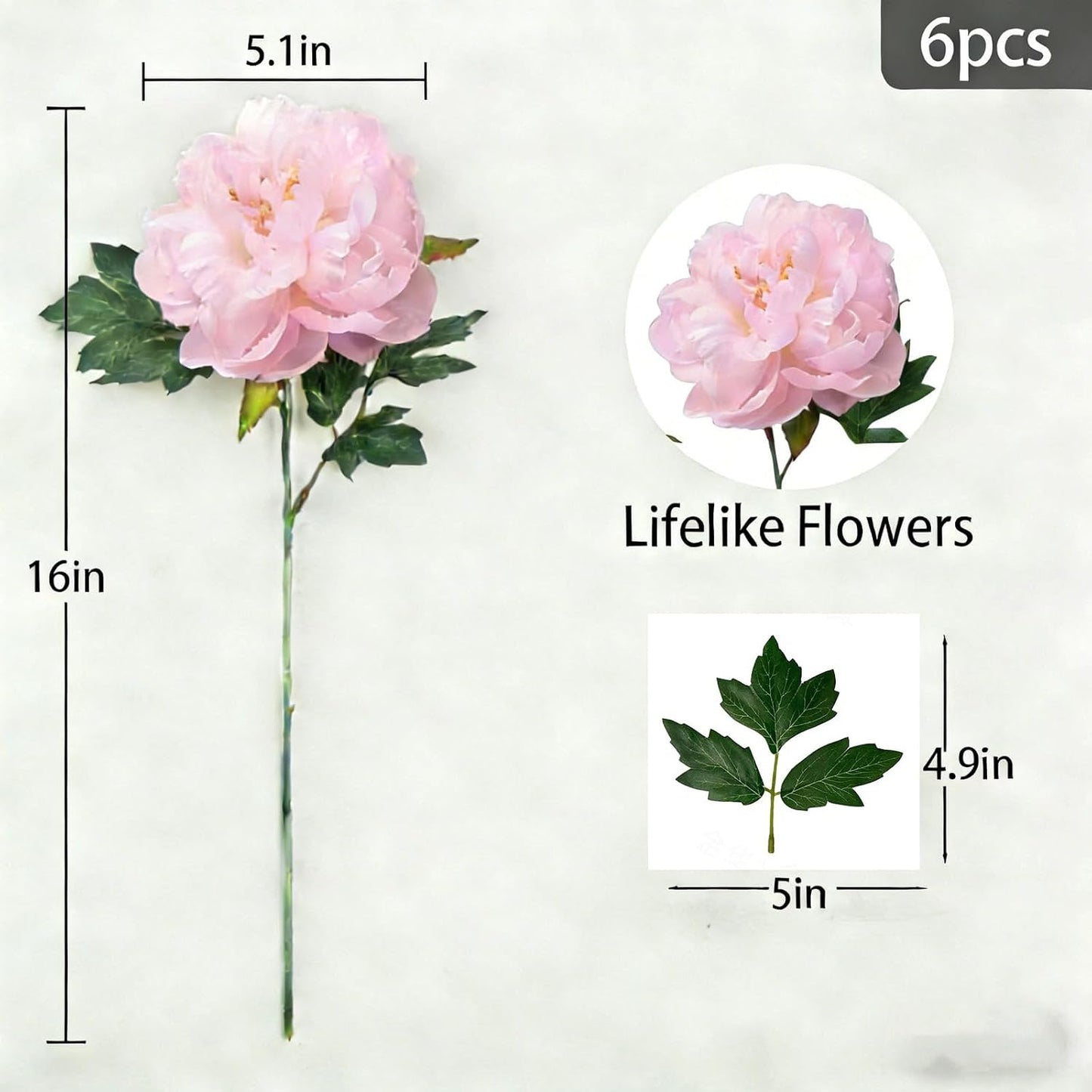 Peonies Artificial Flowers, Realistic Faux Silk Peony, Fake Decorative Floral Arrangements for Home Wedding Decor (6 PCS)