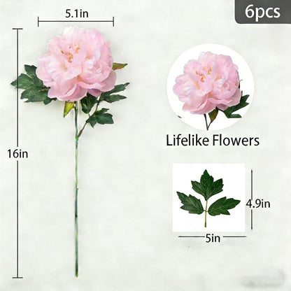 Peonies Artificial Flowers, Realistic Faux Silk Peony, Fake Decorative Floral Arrangements for Home Wedding Decor (6 PCS)