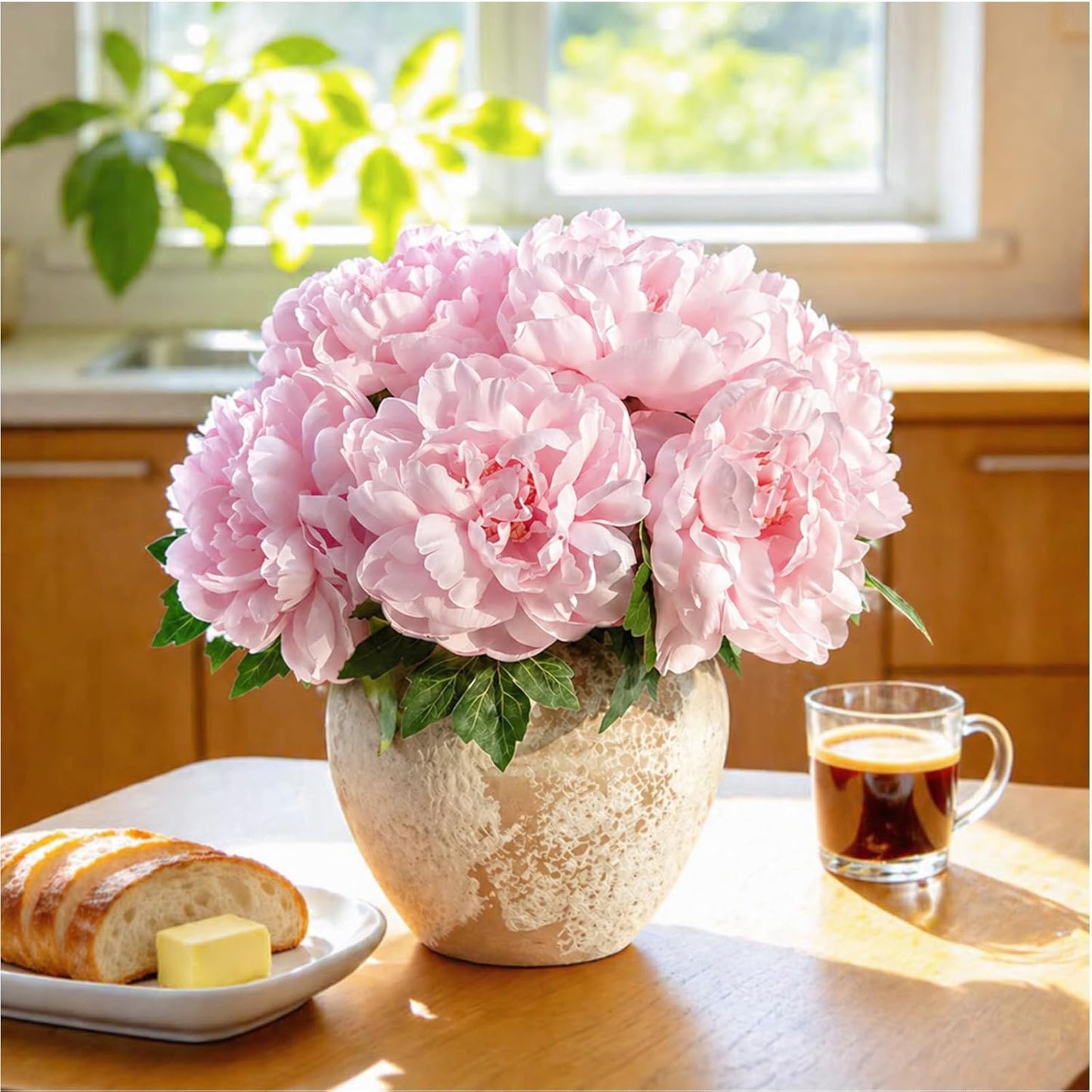 Peonies Artificial Flowers, Realistic Faux Silk Peony, Fake Decorative Floral Arrangements for Home Wedding Decor (6 PCS)