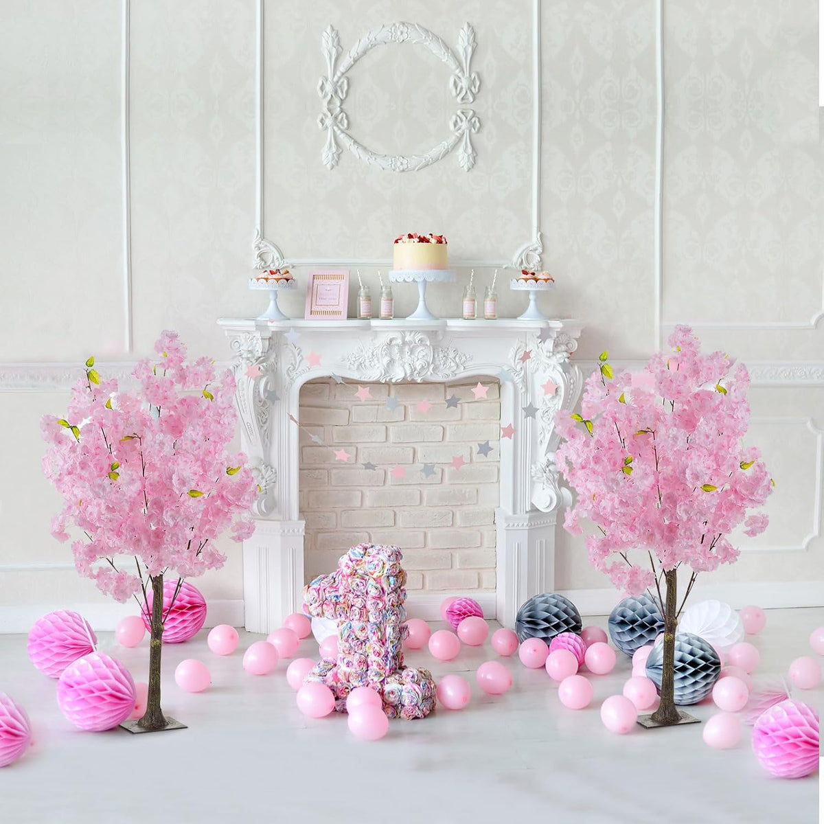 Cherry Blossom Tree Wedding Centerpiece: Set of 6, Pink, 3.2ft | Easy to Use, Realistic, Weather-Resiatant, Faux Silk Japanese Sakura Flowering Plants for Wedding, Party, Indoor Home Decor