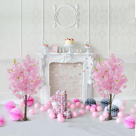 Cherry Blossom Tree Wedding Centerpiece: Set of 6, Pink, 3.2ft | Easy to Use, Realistic, Weather-Resiatant, Faux Silk Japanese Sakura Flowering Plants for Wedding, Party, Indoor Home Decor