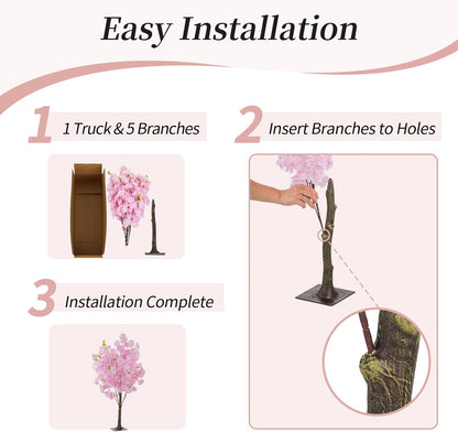 Cherry Blossom Tree Wedding Centerpiece: Set of 6, Pink, 3.2ft | Easy to Use, Realistic, Weather-Resiatant, Faux Silk Japanese Sakura Flowering Plants for Wedding, Party, Indoor Home Decor