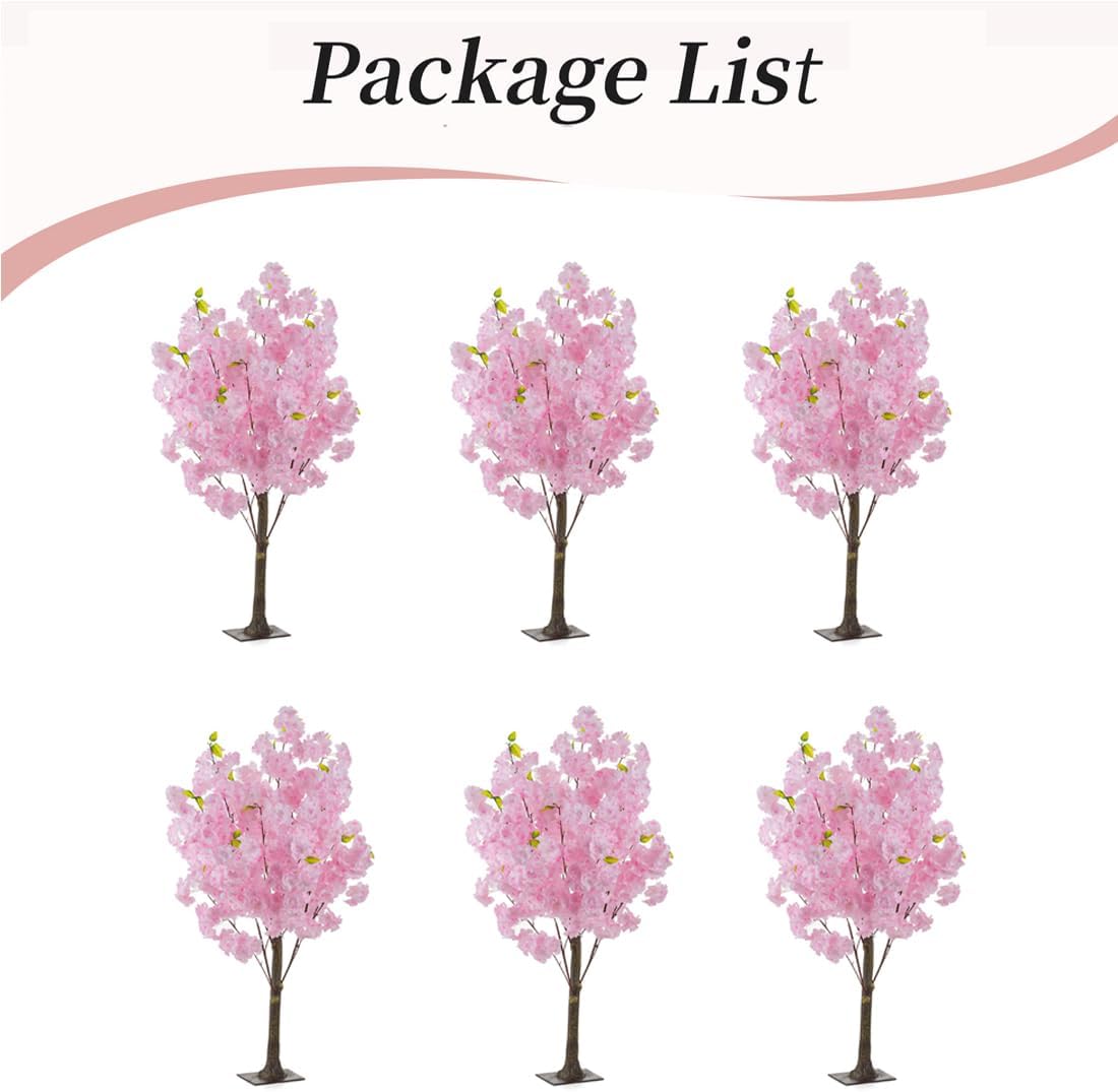 Cherry Blossom Tree Wedding Centerpiece: Set of 6, Pink, 3.2ft | Easy to Use, Realistic, Weather-Resiatant, Faux Silk Japanese Sakura Flowering Plants for Wedding, Party, Indoor Home Decor