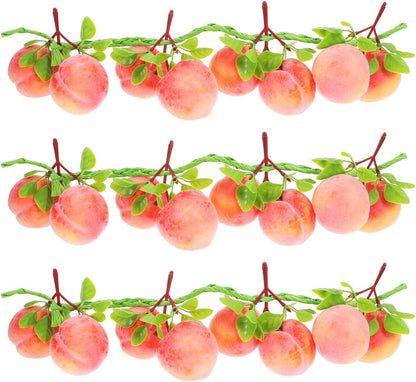 3Pcs Artificial Peach Pendant String 19.68In Lifelike Faux Peaches Hanging Decoration for Home Kitchen Party Photo Prop