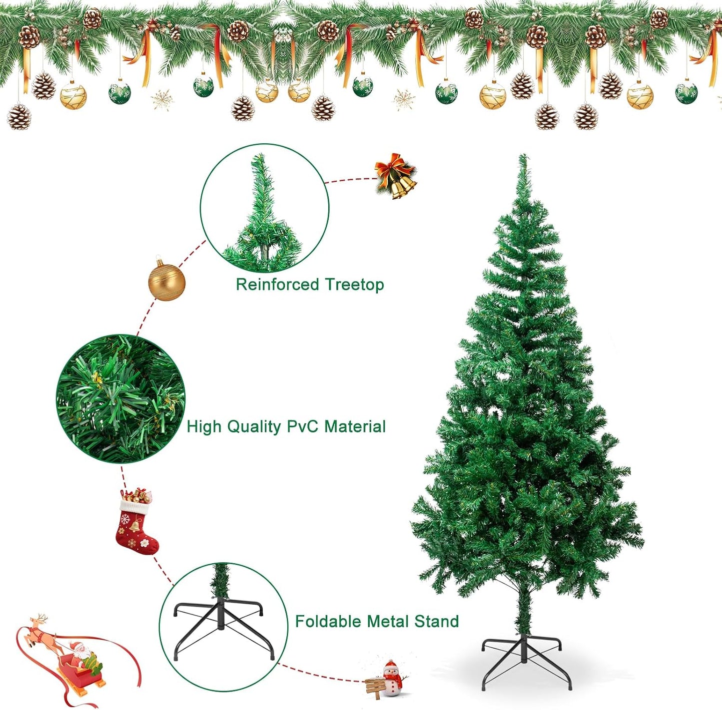 5.9FT Artificial Christmas Tree,Dense Branches Realistic Holiday Decor w/Easy Assembly,Includes Stand
