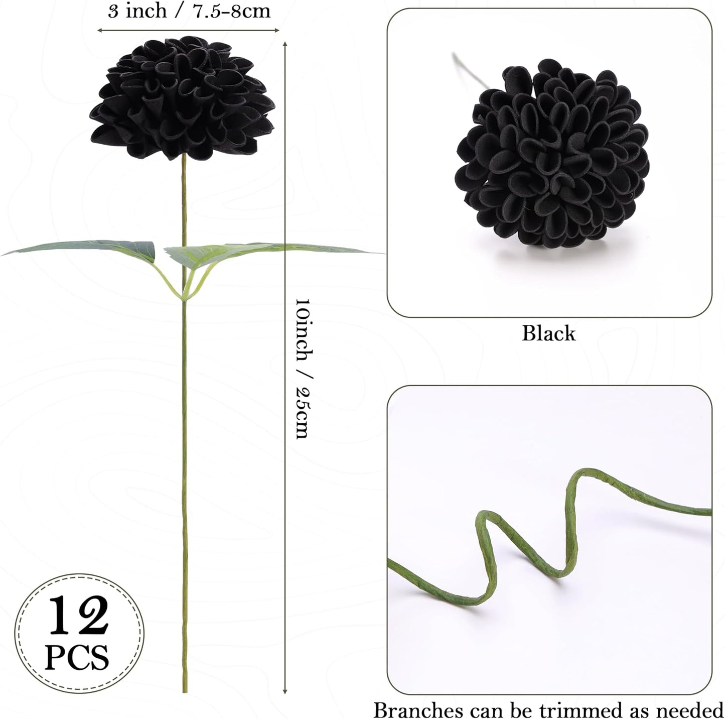 Artificial White Dahlias Flowers 12 Pcs | White Fake Dahlia Flower Foam Flowers with Stems for Wedding Bouquet, Bridal Shower Centerpieces, Party, Home DIY Decor