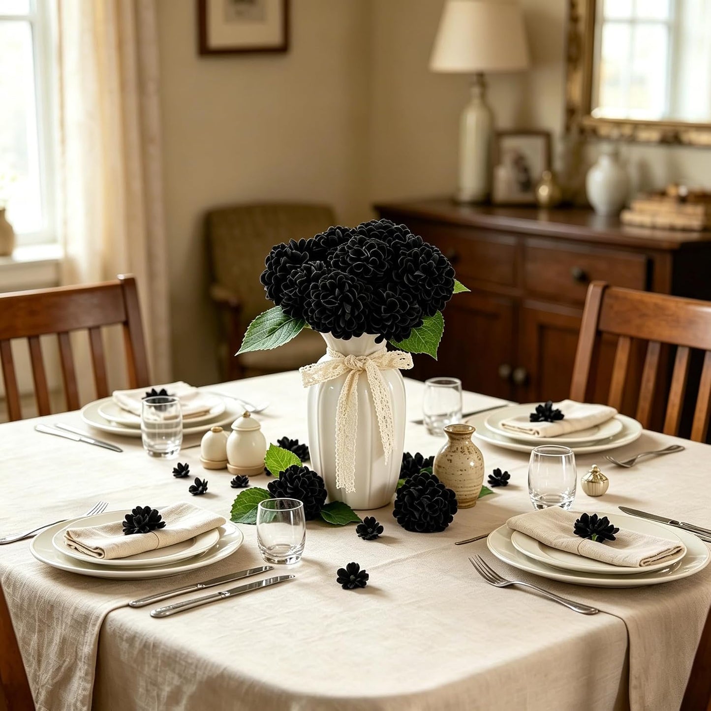 Artificial White Dahlias Flowers 12 Pcs | White Fake Dahlia Flower Foam Flowers with Stems for Wedding Bouquet, Bridal Shower Centerpieces, Party, Home DIY Decor
