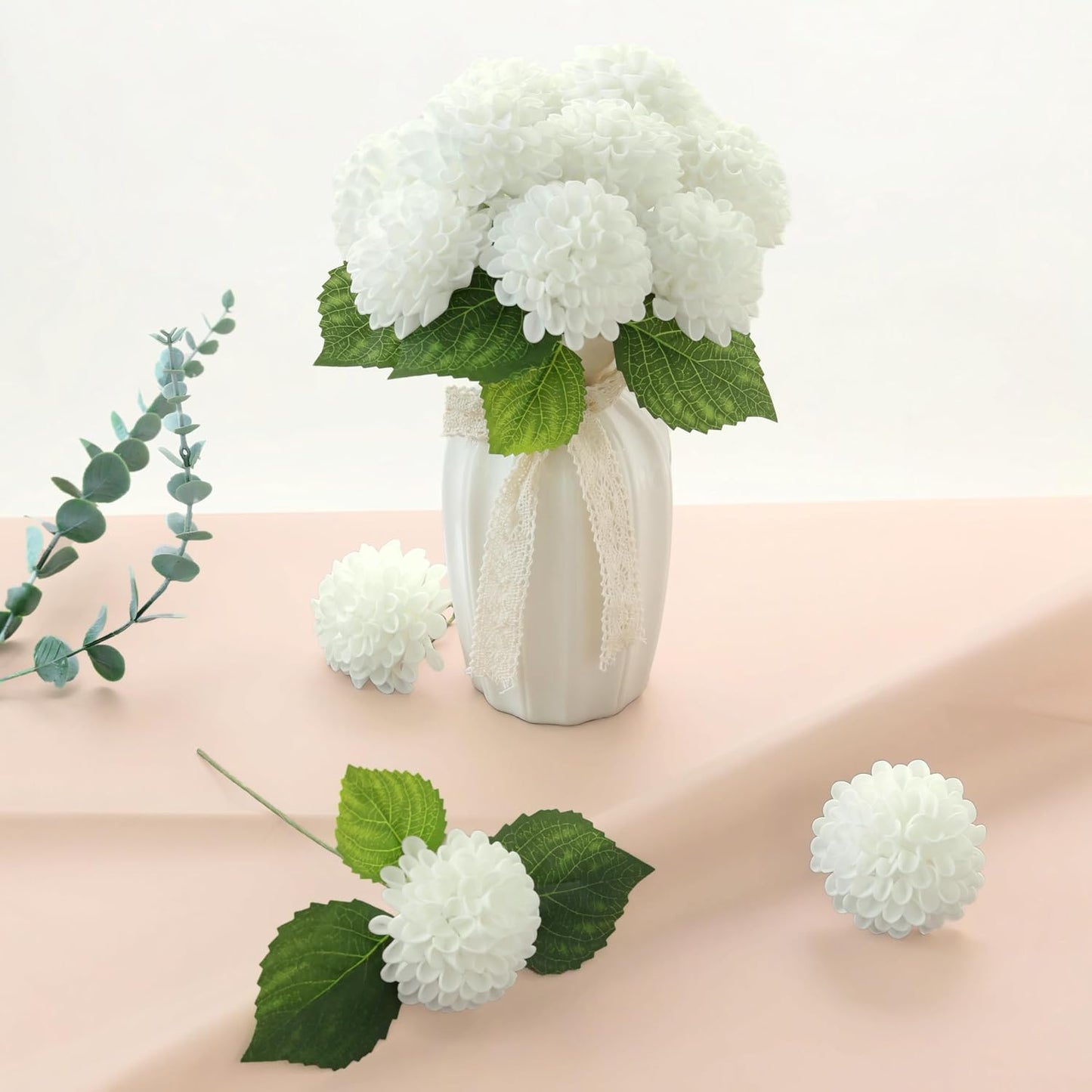 Artificial White Dahlias Flowers 12 Pcs | White Fake Dahlia Flower Foam Flowers with Stems for Wedding Bouquet, Bridal Shower Centerpieces, Party, Home DIY Decor