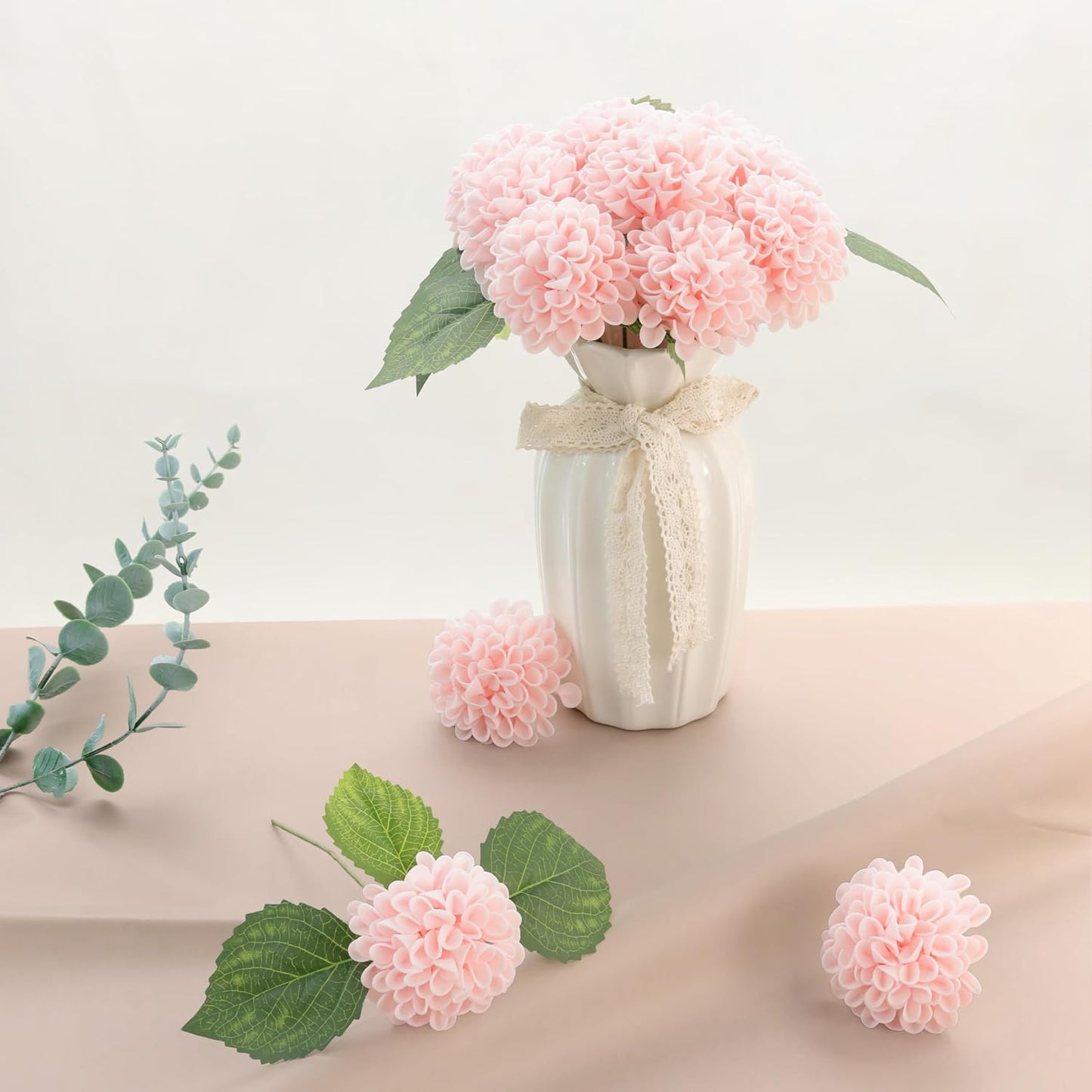Artificial White Dahlias Flowers 12 Pcs | White Fake Dahlia Flower Foam Flowers with Stems for Wedding Bouquet, Bridal Shower Centerpieces, Party, Home DIY Decor