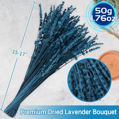 Dried Lavender Flowers Real Stems, Preserved Lavender Bouquet 15-17" Purple | 100% Natural, lavender bundle for shower, home decor, vase filler, wedding decor, aromatherapy, DIY crafts, 50g (1.76 oz)