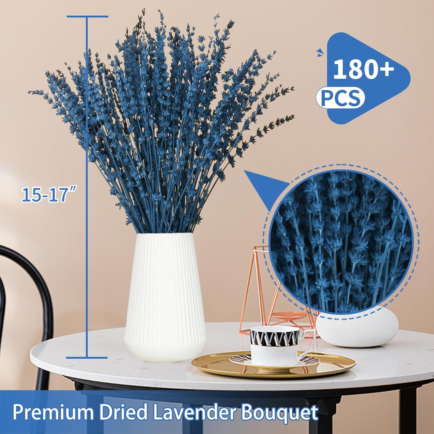 Dried Lavender Flowers Real Stems, Preserved Lavender Bouquet 15-17" Purple | 100% Natural, lavender bundle for shower, home decor, vase filler, wedding decor, aromatherapy, DIY crafts, 50g (1.76 oz)