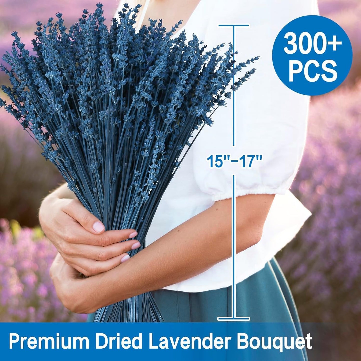 Dried Lavender Flowers Real Stems, Preserved Lavender Bouquet 15-17" Purple | 100% Natural, lavender bundle for shower, home decor, vase filler, wedding decor, aromatherapy, DIY crafts, 50g (1.76 oz)