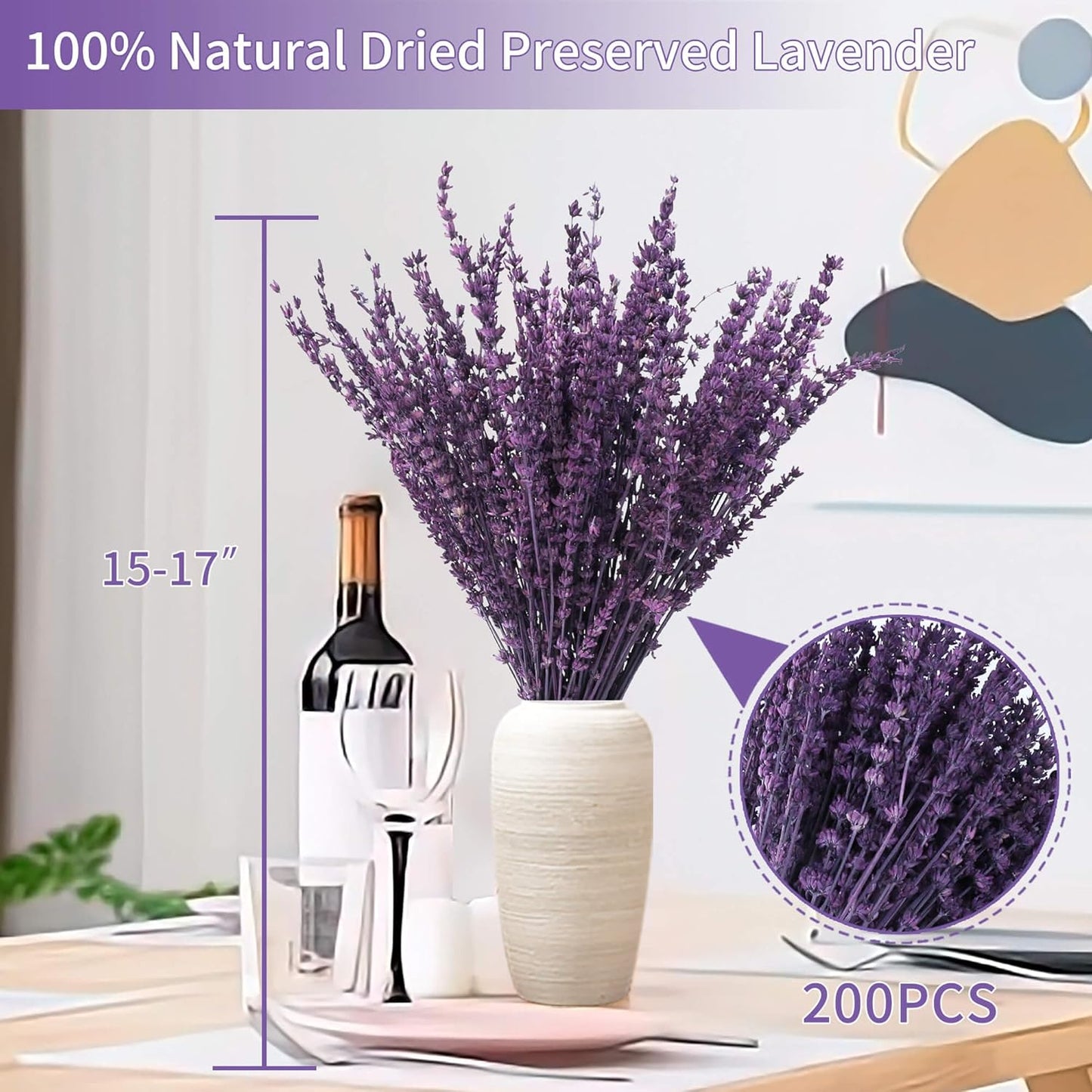 Dried Lavender Flowers Real Stems, Preserved Lavender Bouquet 15-17" Purple | 100% Natural, lavender bundle for shower, home decor, vase filler, wedding decor, aromatherapy, DIY crafts, 50g (1.76 oz)