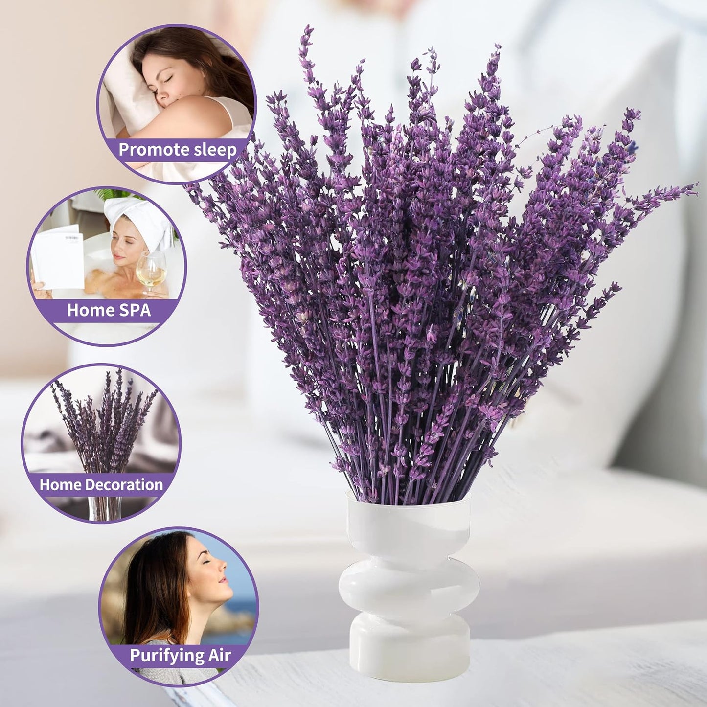Dried Lavender Flowers Real Stems, Preserved Lavender Bouquet 15-17" Purple | 100% Natural, lavender bundle for shower, home decor, vase filler, wedding decor, aromatherapy, DIY crafts, 50g (1.76 oz)