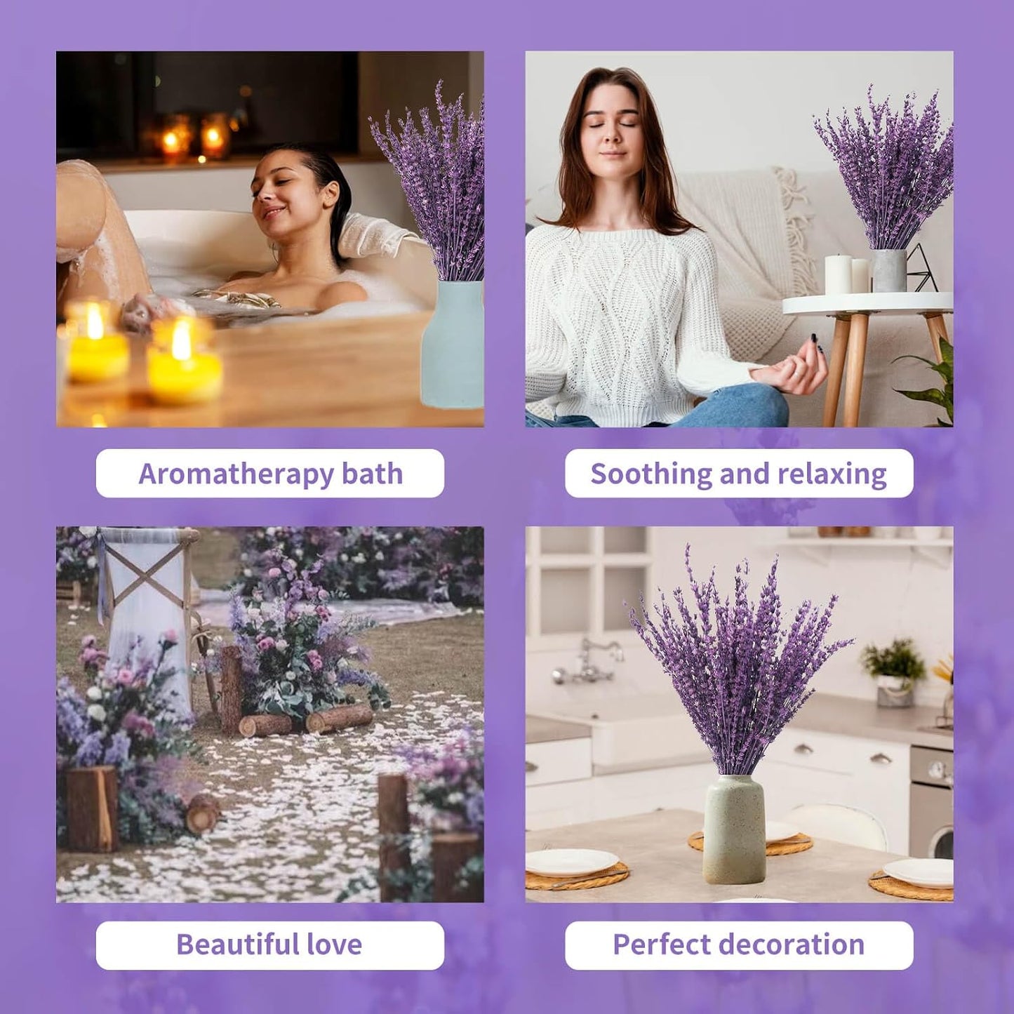 Dried Lavender Flowers Real Stems, Preserved Lavender Bouquet 15-17" Purple | 100% Natural, lavender bundle for shower, home decor, vase filler, wedding decor, aromatherapy, DIY crafts, 50g (1.76 oz)