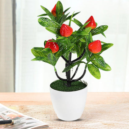 Mini Artificial Fruit Tree Potted Fake Bonsai Plant with Pot Decorative Lifelike Peach Strawberry Pomegranate Lemon Apple Orange Red Berry Tree for Home Office Desk Scenery Arrangement (Peach)