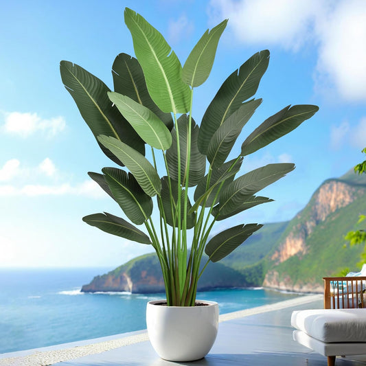 7FT Artificial Bird of Paradise Tree 82 Inch Tall Faux Silk Plants Banana Leaf with 19 Trunks in Black Pot for Home Decor Living Room Office Bedroom