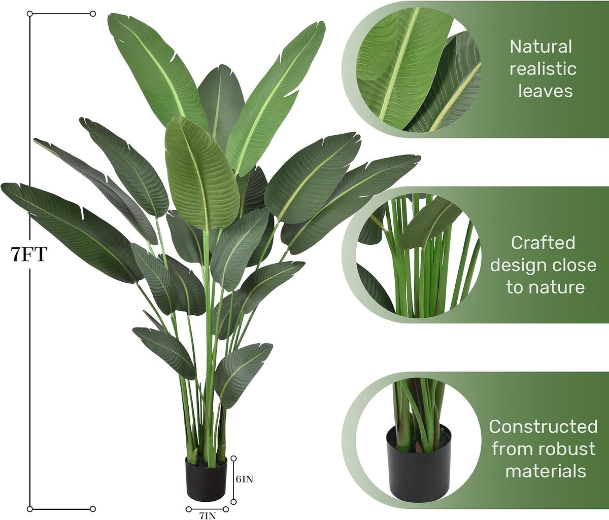 7FT Artificial Bird of Paradise Tree 82 Inch Tall Faux Silk Plants Banana Leaf with 19 Trunks in Black Pot for Home Decor Living Room Office Bedroom