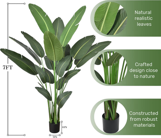 7FT Artificial Bird of Paradise Tree 82 Inch Tall Faux Silk Plants Banana Leaf with 19 Trunks in Black Pot for Home Decor Living Room Office Bedroom