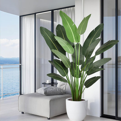 7FT Artificial Bird of Paradise Tree 82 Inch Tall Faux Silk Plants Banana Leaf with 19 Trunks in Black Pot for Home Decor Living Room Office Bedroom
