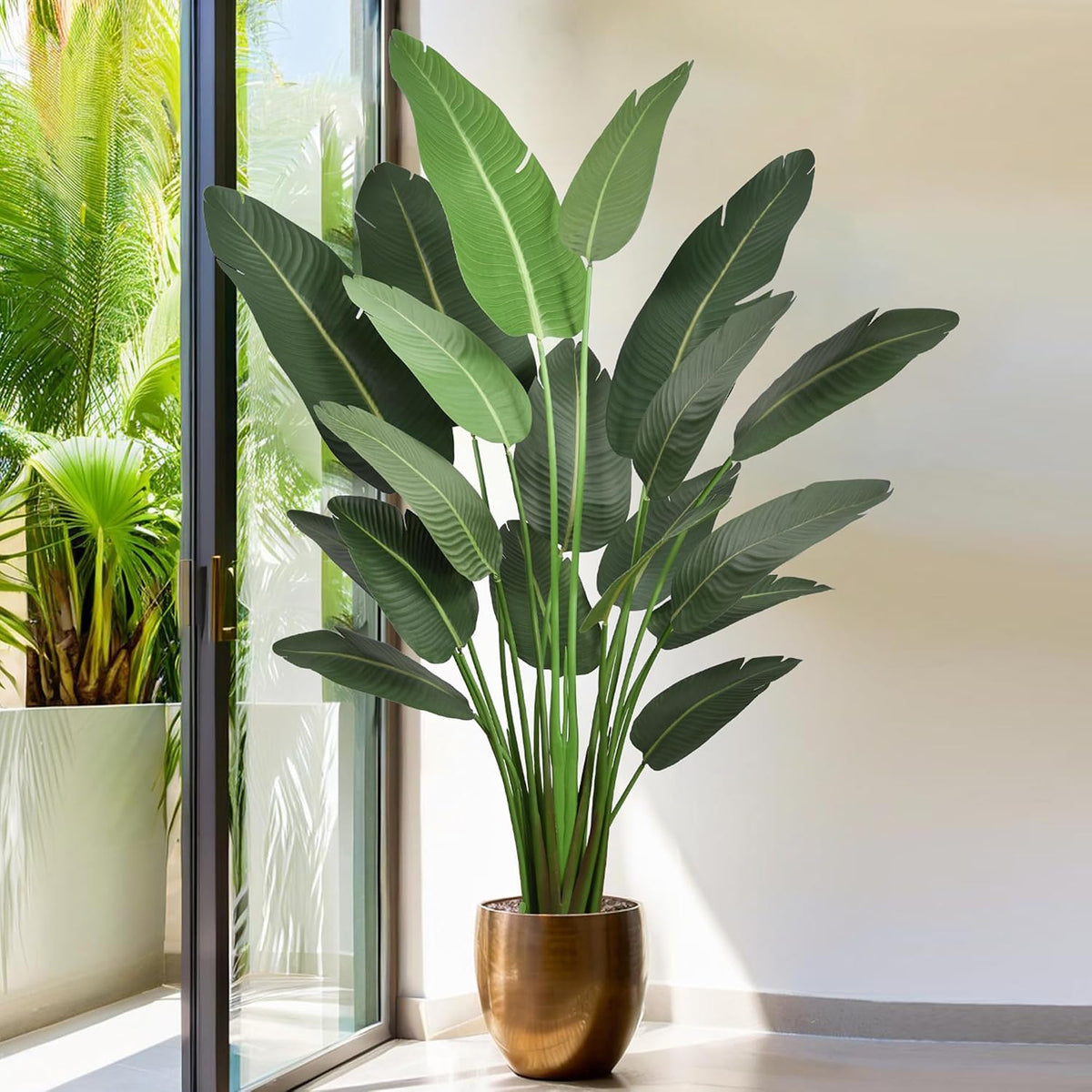 7FT Artificial Bird of Paradise Tree 82 Inch Tall Faux Silk Plants Banana Leaf with 19 Trunks in Black Pot for Home Decor Living Room Office Bedroom