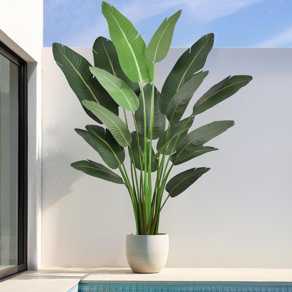 7FT Artificial Bird of Paradise Tree 82 Inch Tall Faux Silk Plants Banana Leaf with 19 Trunks in Black Pot for Home Decor Living Room Office Bedroom