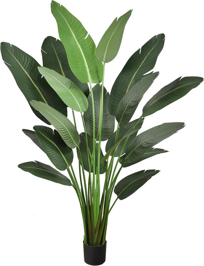 7FT Artificial Bird of Paradise Tree 82 Inch Tall Faux Silk Plants Banana Leaf with 19 Trunks in Black Pot for Home Decor Living Room Office Bedroom