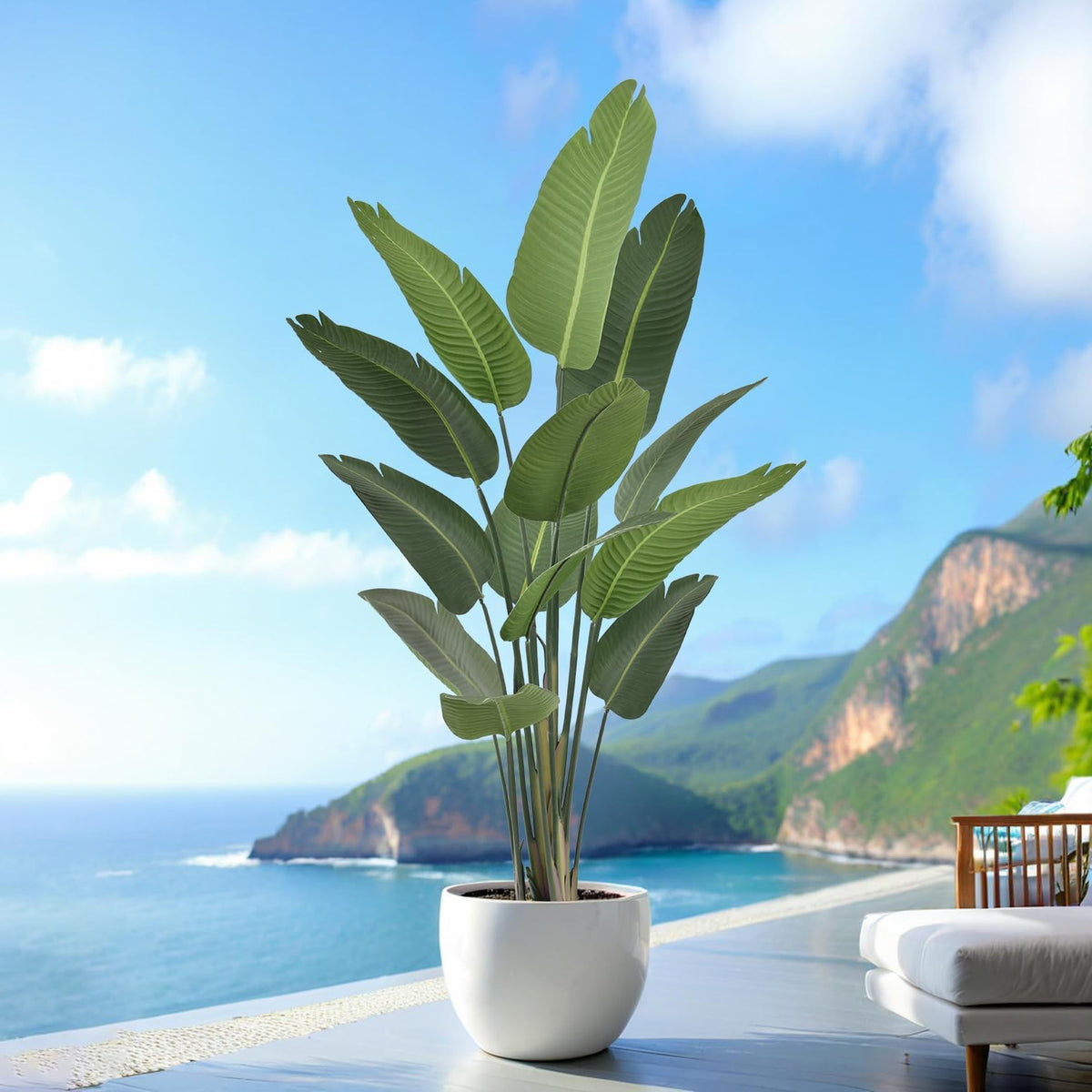 7FT Artificial Bird of Paradise Tree 82 Inch Tall Faux Silk Plants Banana Leaf with 19 Trunks in Black Pot for Home Decor Living Room Office Bedroom
