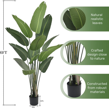 7FT Artificial Bird of Paradise Tree 82 Inch Tall Faux Silk Plants Banana Leaf with 19 Trunks in Black Pot for Home Decor Living Room Office Bedroom