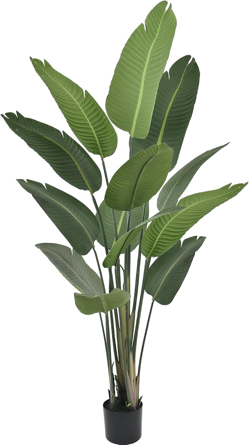 7FT Artificial Bird of Paradise Tree 82 Inch Tall Faux Silk Plants Banana Leaf with 19 Trunks in Black Pot for Home Decor Living Room Office Bedroom